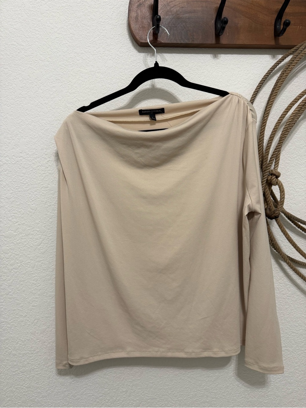 Banana Republic Long-Sleeve Boatneck Top in Light Beige